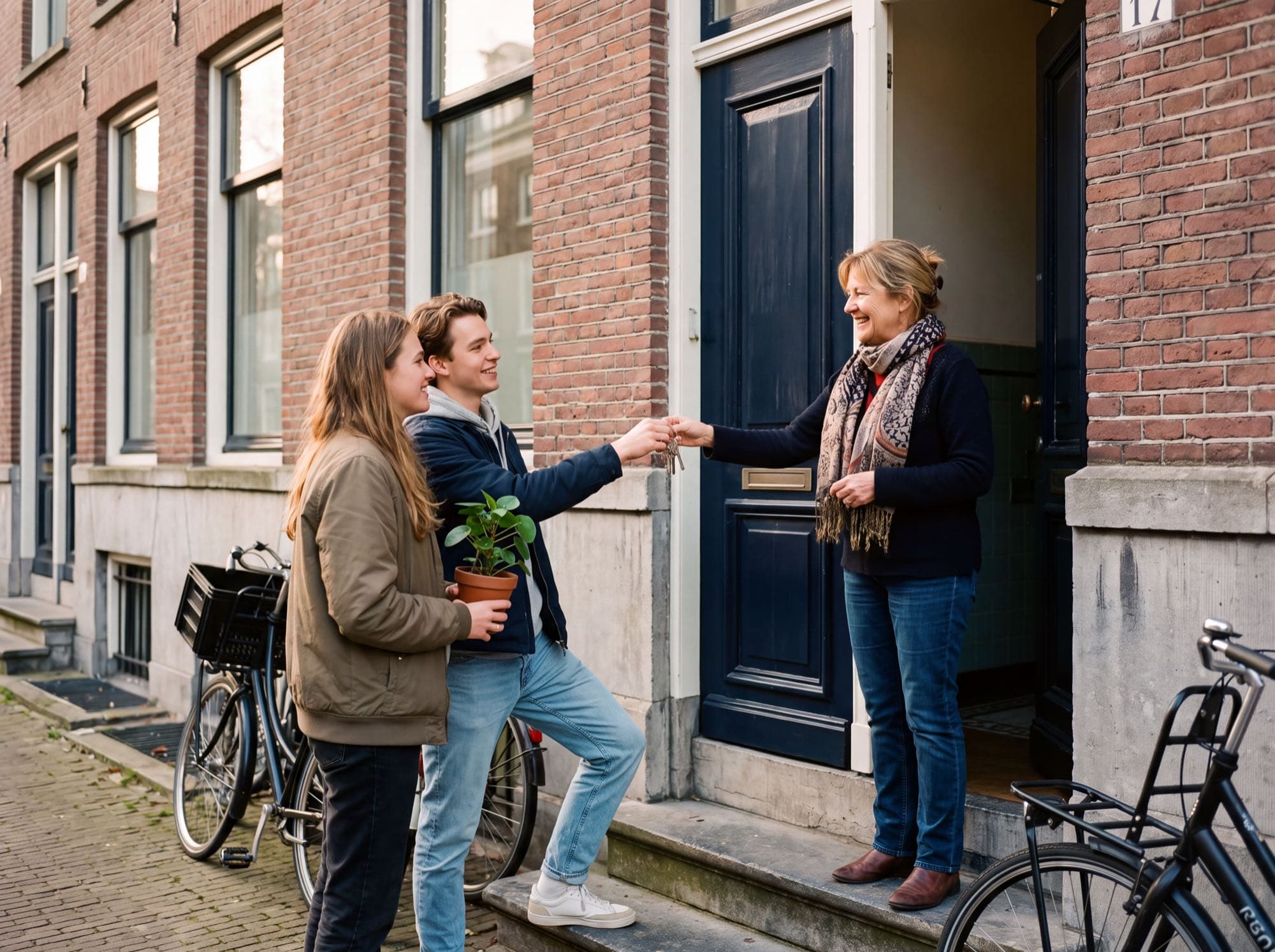 Buren wisselen sleutels uit voor de voordeur
