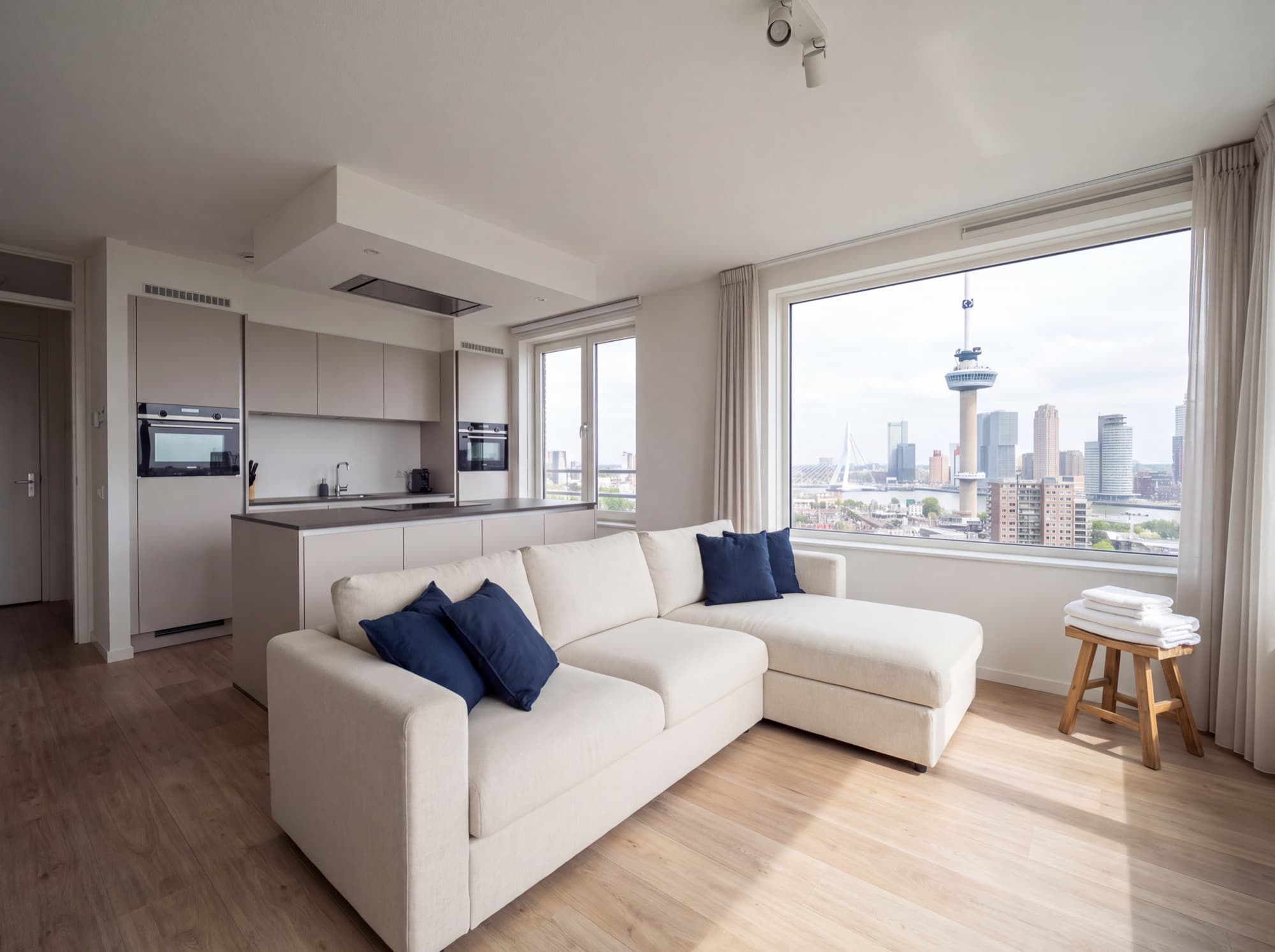 Fully furnished serviced apartment with a city view